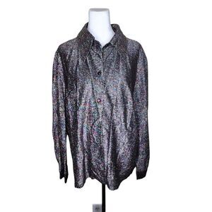 Vintage 1970s Rainbow Metallic Disco Shirt Womens Size 2XL Purple Dagger Collar